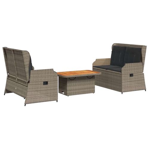 Non Communiqué Gris Salon De Jardin Vidaxl Resine Tressee 3 Pieces 90.0 X 55 X 71 Cm