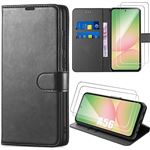 Coque + 2 Verres Trempés pour Samsung Galaxy A56 5G, Protection Effet Cuir Noir Fermeture Magnétique - BOOLING