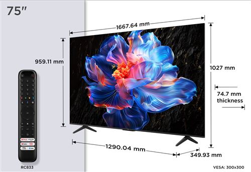 Tv led 75p69k 4k ultra hd smart tv wifi bluetooth hdr l.166.7 h.102.5 p.35.1 cm 75 pouces TCL