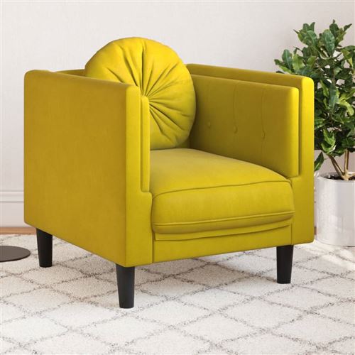vidaXL - Fauteuil avec coussin - Velours - Jaune - Image 2