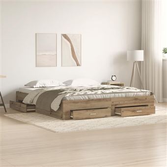 Lits avec tiroirs vidaXL Chêne artisan 180x200 cm Bois d'ingénierie 3333961 - 1