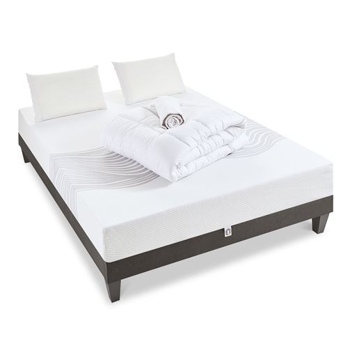 Pack pr&ecirc;t &agrave; dormir sensitive 180x200 cm matelas m&eacute;moire de forme + sommier + accessoires
