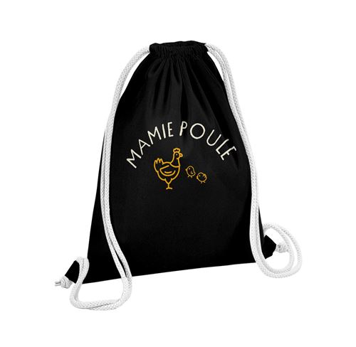 Fabulous Sac de Gym en Coton Noir Mamie Famille Poule 12 Litres