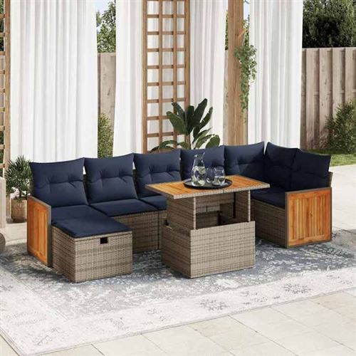 Non Communiqué Marron Vidaxl Salon De Jardin 8Pcs Avec Coussins Gris Résine Tressée Acacia, Ensemble De Canapés D'extérieur, Salon De Jardin, 3328167