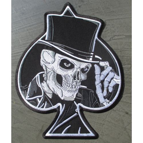 gros patch crane chapeau as pique noir 28x22 cm ecusson dos veste blouson