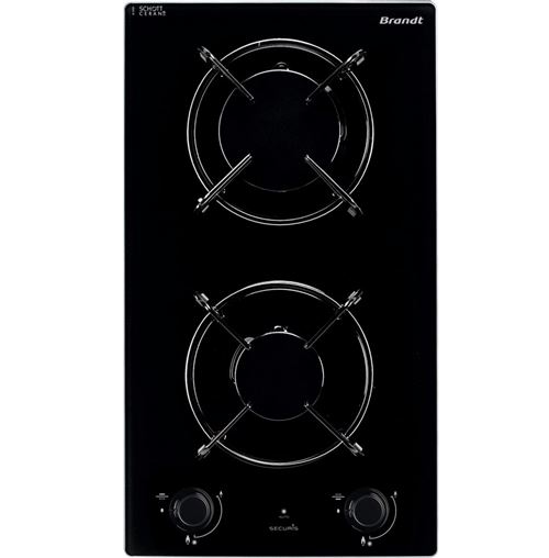 Brandt BPG6210B - Gaskookplaat - 2 hobben - Niche - breedte: 26.5 cm - diepte: 48 cm - zwart - zwart