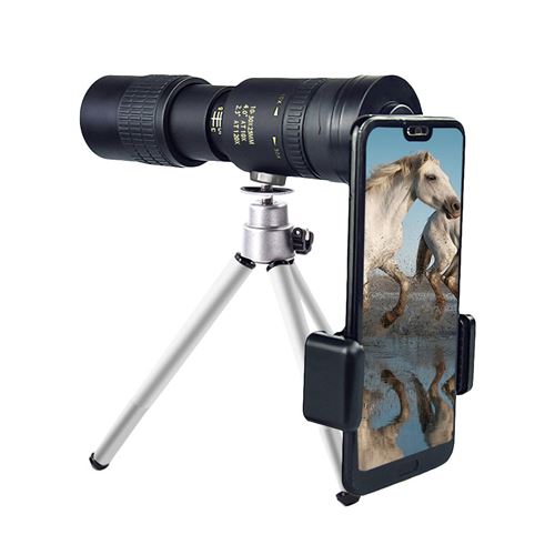 Télescope monoculaire zoom super téléobjectif 4K 10-300X40mm+Supports et clips - Noir