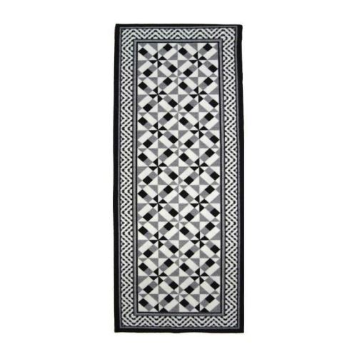 utopia tapis de salon carreaux de ciment 50x100 cm - noir, gris et blanc