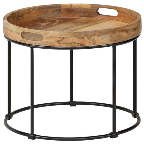 Vidaxl Brun Table Basse Bois De Manguier Massif Et Acier 50 X 40 Cm