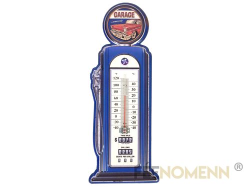 thermomètre déco vintage en métal - pompe à essence - garage voiture (48x17cm)