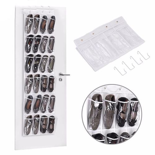 24 poches simples articles ménagers Crystal Clear dessus de la porte de chaussures Hanging Organisateur Kiliaadk154