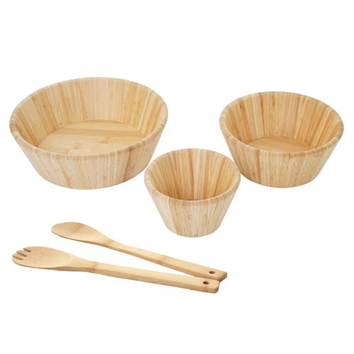 Set de 3 bols avec couverts à salade MENDLER HWC-B98 bambou