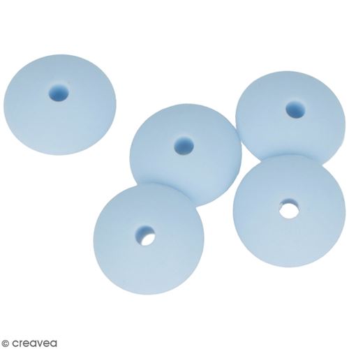 Lot de perles plates en silicone - 12 x 7 mm - Bleu Pastel - 5 pcs