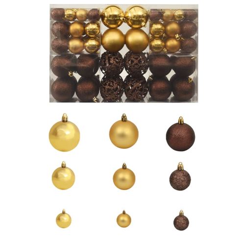 vidaXL Ensemble de boules de Noël 100 pcs 6 cm Marron/Bronze/Doré