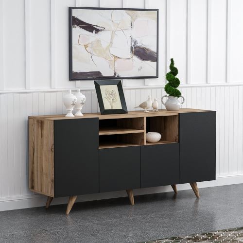 Buffet design effet bois Sansa - L. 160 x H. 75 cm - Noir