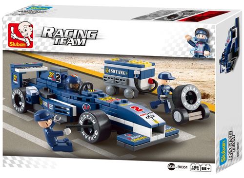 Sluban formula 1 - m38-b0351 - f1 racing - voiture bleue + mécanicien