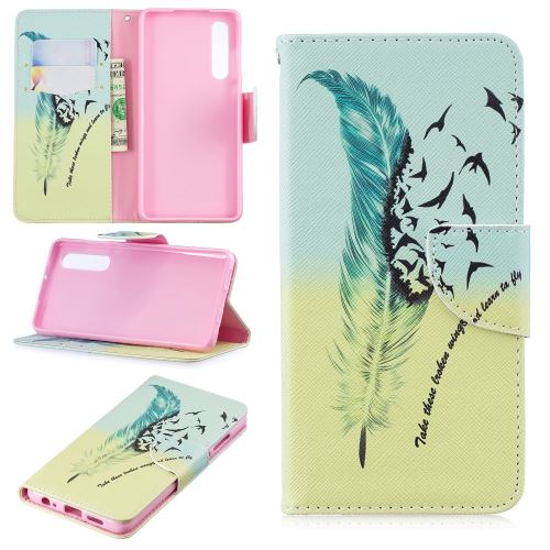 Etui en PU impression de motifs avec fentes pour cartes motif de plumes pour votre Huawei P30