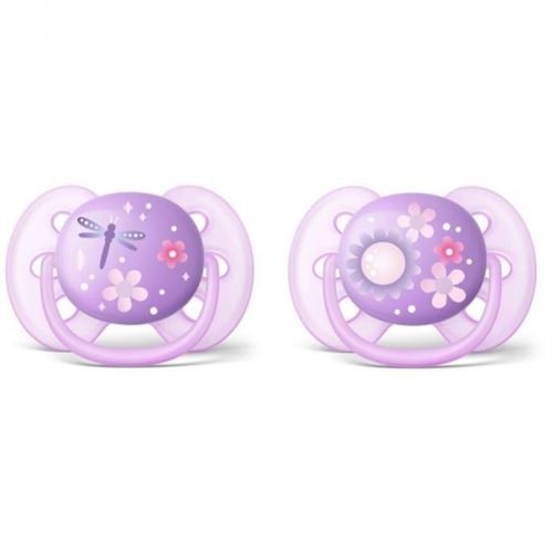 Lot de 2 sucettes ultra douce 6/18 mois libellule fleurs - philips avent