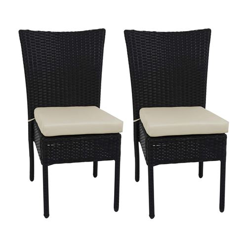 2x Fauteuil en polyrotin HWC-G19, chaise pour jardin ou balcon, empilable ~ noir, coussin crème