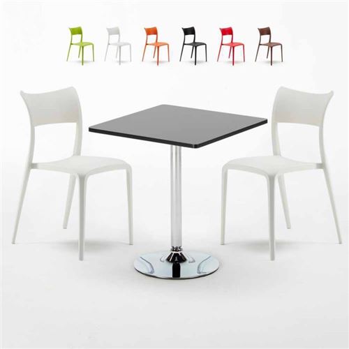Table Carrée Noire 70x70cm Avec 2 Chaises Colorées Set Intérieur Bar Café Parisienne Mojito, Couleur: Blanc