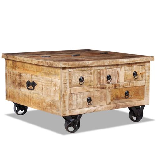Vidaxl Brun Table Basse Bois De Manguier Brut 70 X 70 X 40 Cm