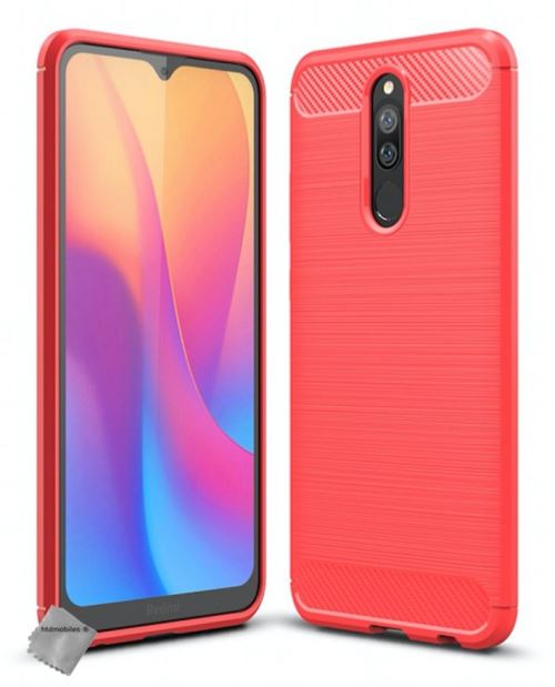 Housse etui coque silicone gel carbone pour Xiaomi Redmi 8 avec film ecran - ROUGE