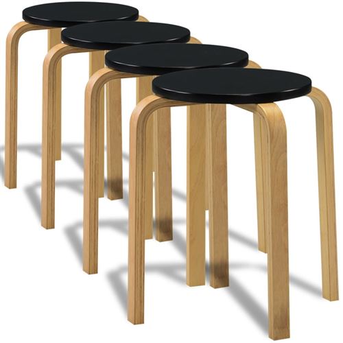 vidaXL Tabourets empilables 4 pcs Noir Bois courbé solide