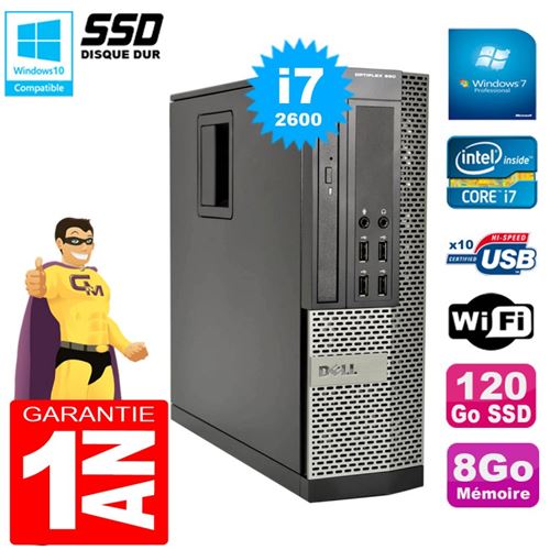 Pc dell 990 sff core i7-2600 ram 8go disque 120go ssd graveur wifi w7
