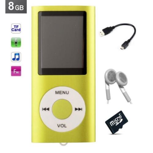Lecteur MP3 MP4 - radio fm - à carte mémoire Micro sd - vert + carte 8 Go