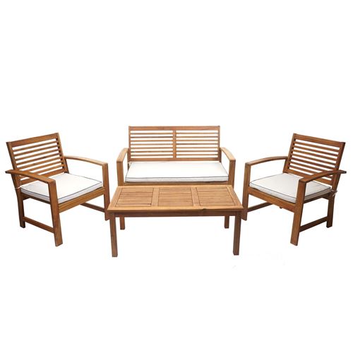 Garniture de jardin HWC-E99, ensemble canapé fauteuil, set de balcon, bois massif d'acacia, coussin crème