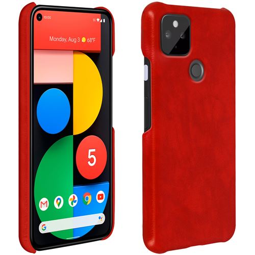 Avizar Coque pour Google Pixel 5 Protection Rigide Légère Aspect Cuir Vintage Rouge