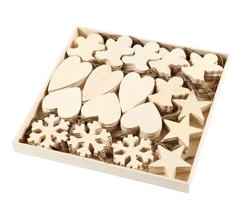 Assortiment de forme en bois à suspendre - Noël - 9 à 11 cm - 90 pcs