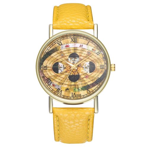 Phase de la Lune Regarder Astronomie Espace Regarder Sangle Lune Mme Montre Homme T333-Ajaune