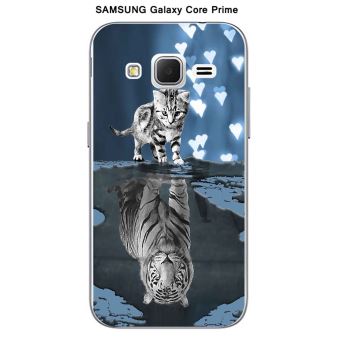 Coque Samsung Galaxy Core Prime SM G360 design Chat Tigre Blanc fond bleu noir
