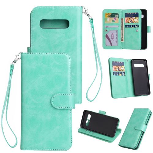 Etui en PU Support à 9 fentes cyan pour votre Samsung Galaxy S10