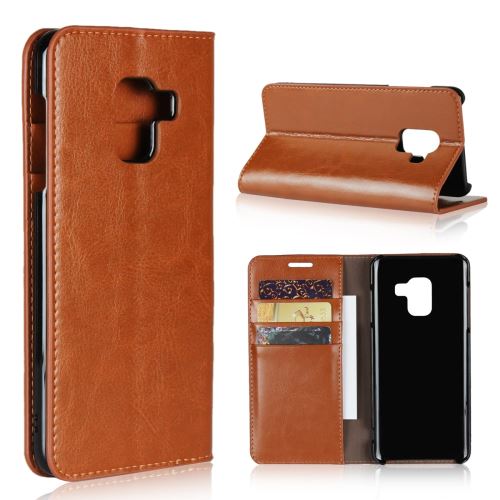 Etui en cuir véritable crazy horse marron pour votre Samsung Galaxy Feel2 SC-02L