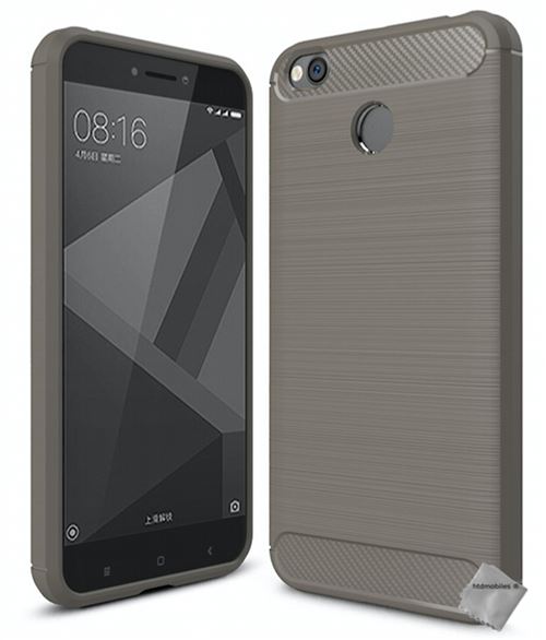 Housse etui coque silicone gel carbone pour Xiaomi Redmi 4X avec verre trempe - GRIS
