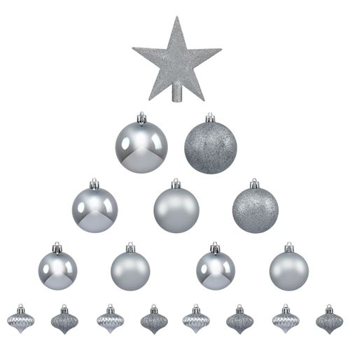 Kit de décorations pour sapin de noël - 18 Pièces - Argent