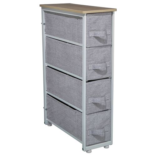 Atmosphera - Etagère en tissu à roulettes 4 Tiroirs - 20 x 75 cm - Gris clair