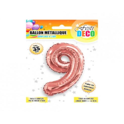 STC – Ballon Métallique Rose Doré – Chiffre 9