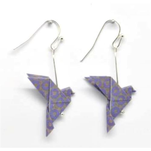 Boucles d'oreille papier origami colombe violet - the cocotte
