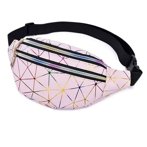 Femmes Holographique Taille Sacs Mode en plein air Loisir sports Poche pour téléphone portable en cuir Sac de poitrine - Rose