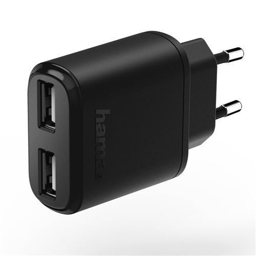 Adaptateur de charge USB double pour tablettes, 5 V/2,4 A, noir