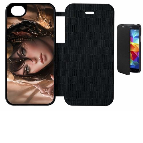 Etui À Rabat Flip Flap Apple Iphone 5 Se Femme Fantasy Brune Yeux Vert