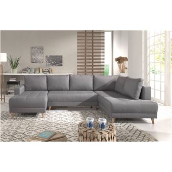 Ivar Canapé Dangle Panoramique En U 7 Places Convertible Avec Coffre Style Scandinave Droit Couleur Gris Clair