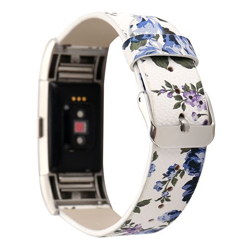 Bracelet en cuir motif de fleurs pour Fitbit Charge2 - Blanc&Bleu