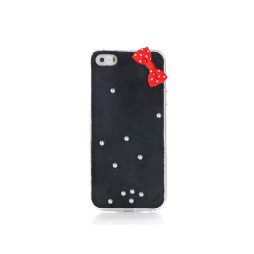 Coque souple tissu noir noeud rouge et perles pour iPhone 5 / 5S
