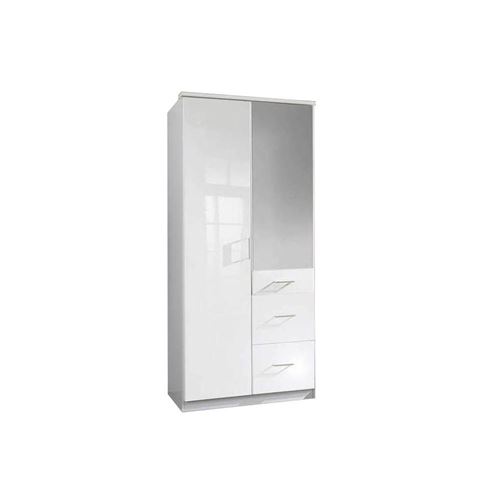 Armoire COOPER 2 portes miroir 3 tiroirs largeur 91 laqué blanc / blanc