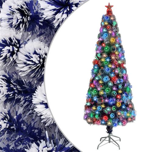 vidaXL Sapin de Noël artificiel LED Blanc et bleu 210 cm Fibre optique