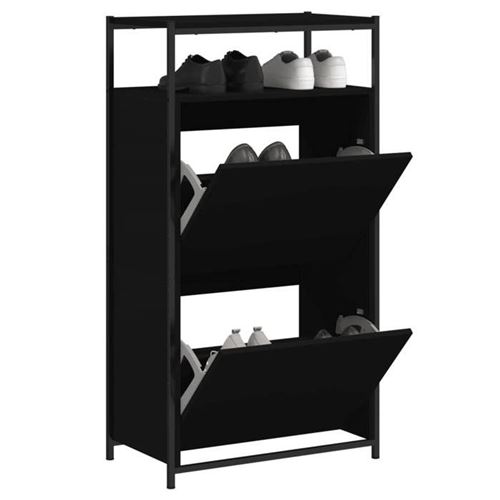 Vidaxl Noir Armoire À Chaussures 60X34x112 Cm Bois D'ingénierie 840029 - Image 3